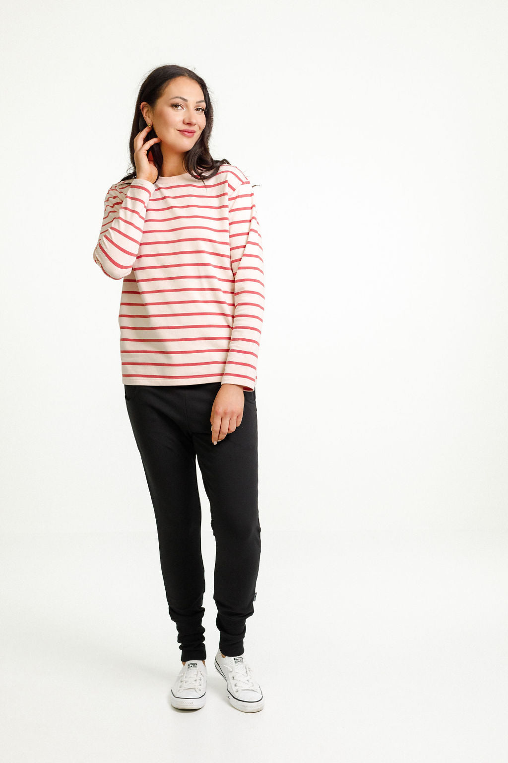 Long Sleeve Chris Tee - Winter Weight - Peach & Tandoori Stripe