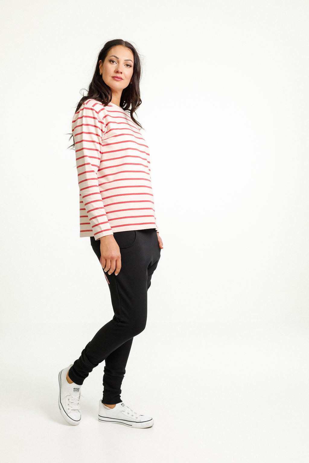 Long Sleeve Chris Tee - Winter Weight - Peach & Tandoori Stripe