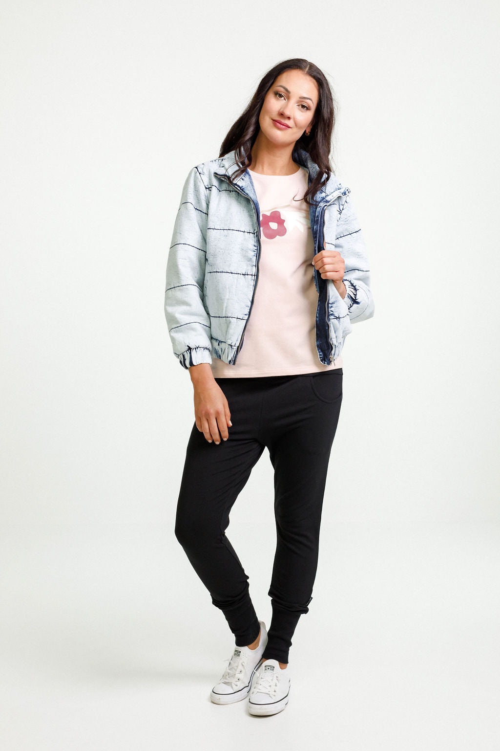 Long Sleeve Taylor Tee - Winter Weight - Peach with Meta Floral Bouquet Print