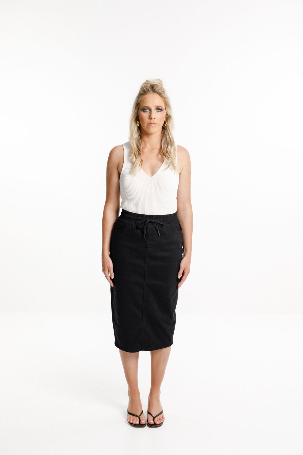 Denim Midi Skirt - Jet Black
