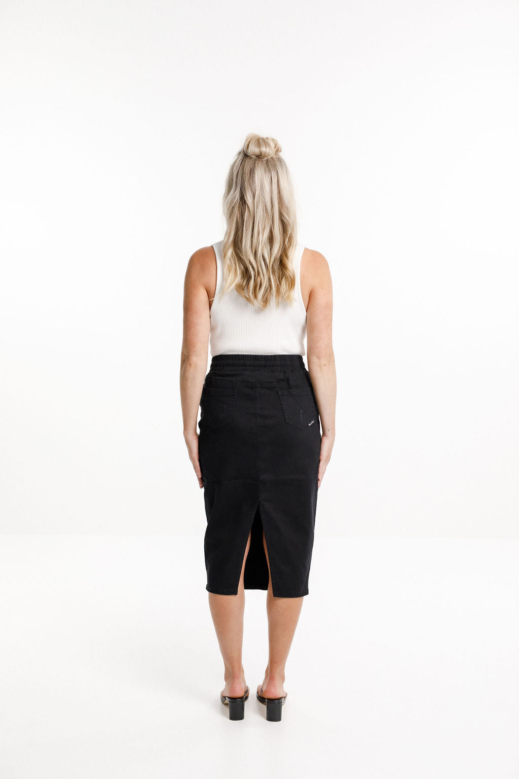 Denim Midi Skirt - Jet Black