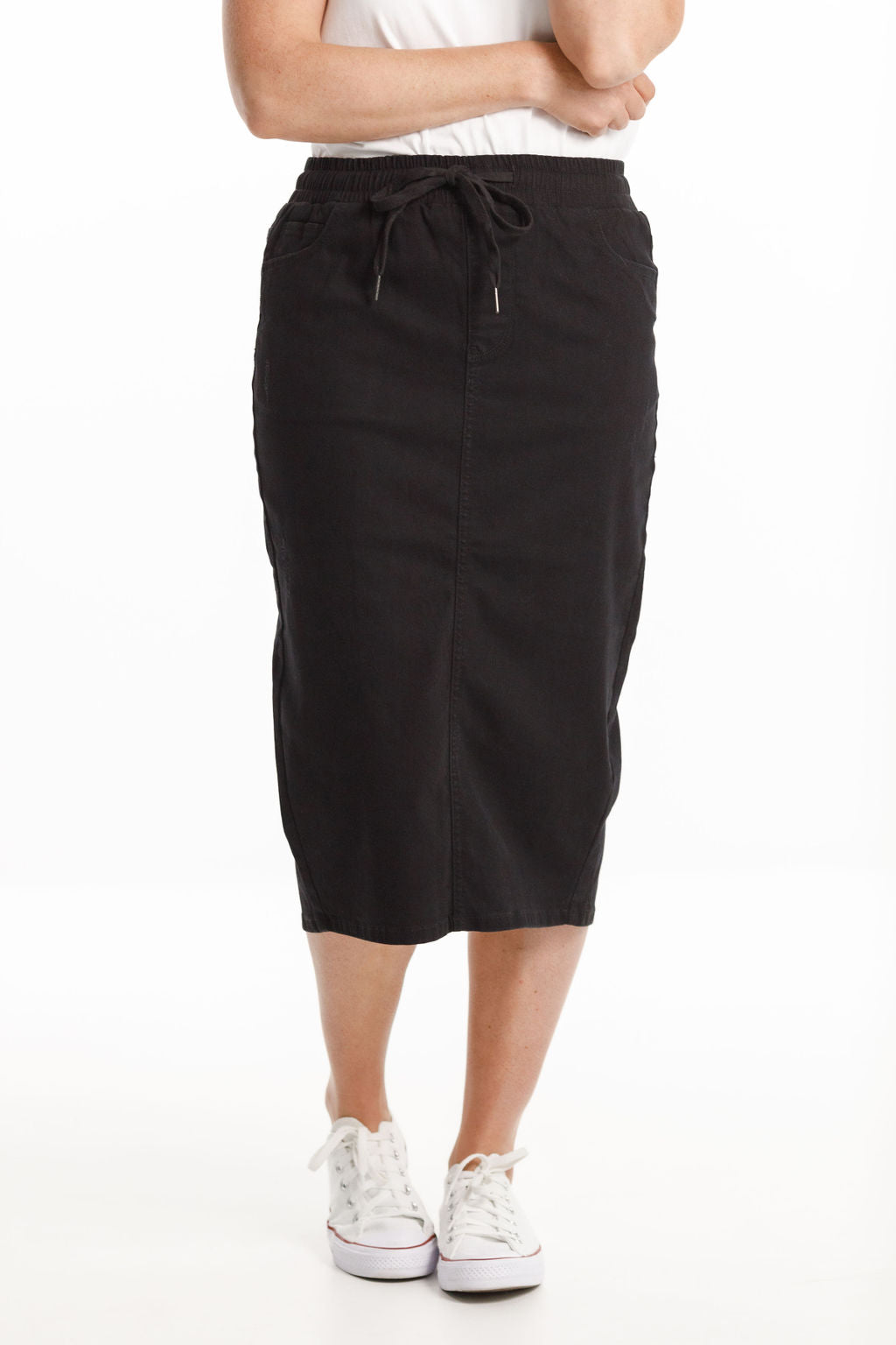 Denim Midi Skirt - Jet Black