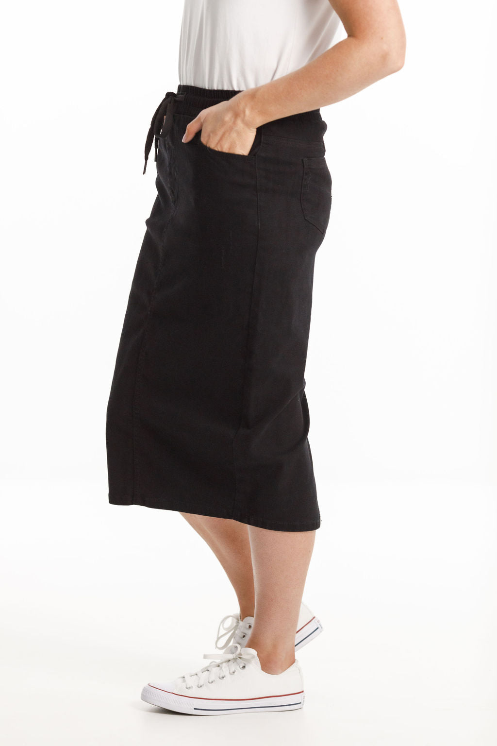 Denim Midi Skirt - Jet Black
