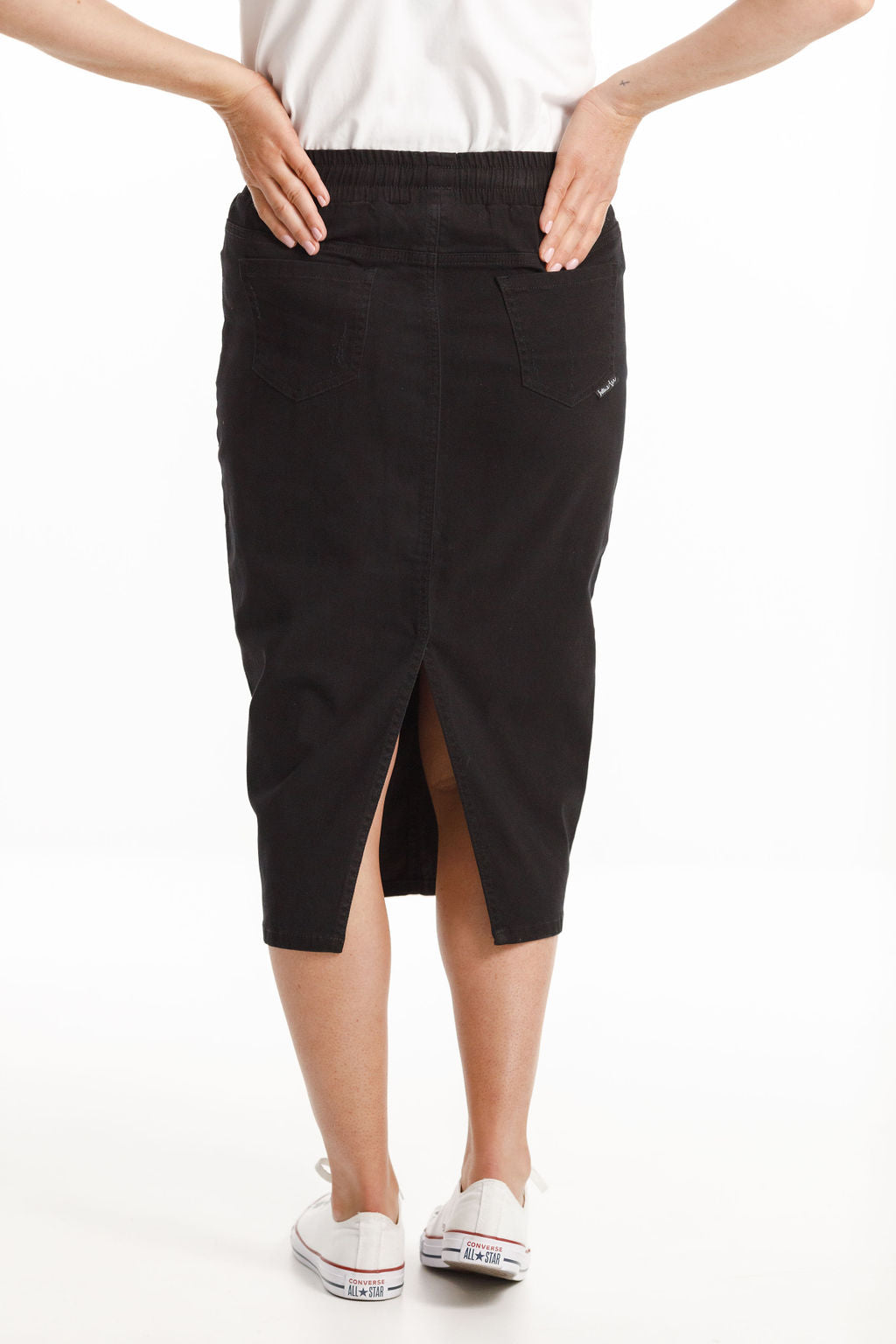 Denim Midi Skirt - Jet Black