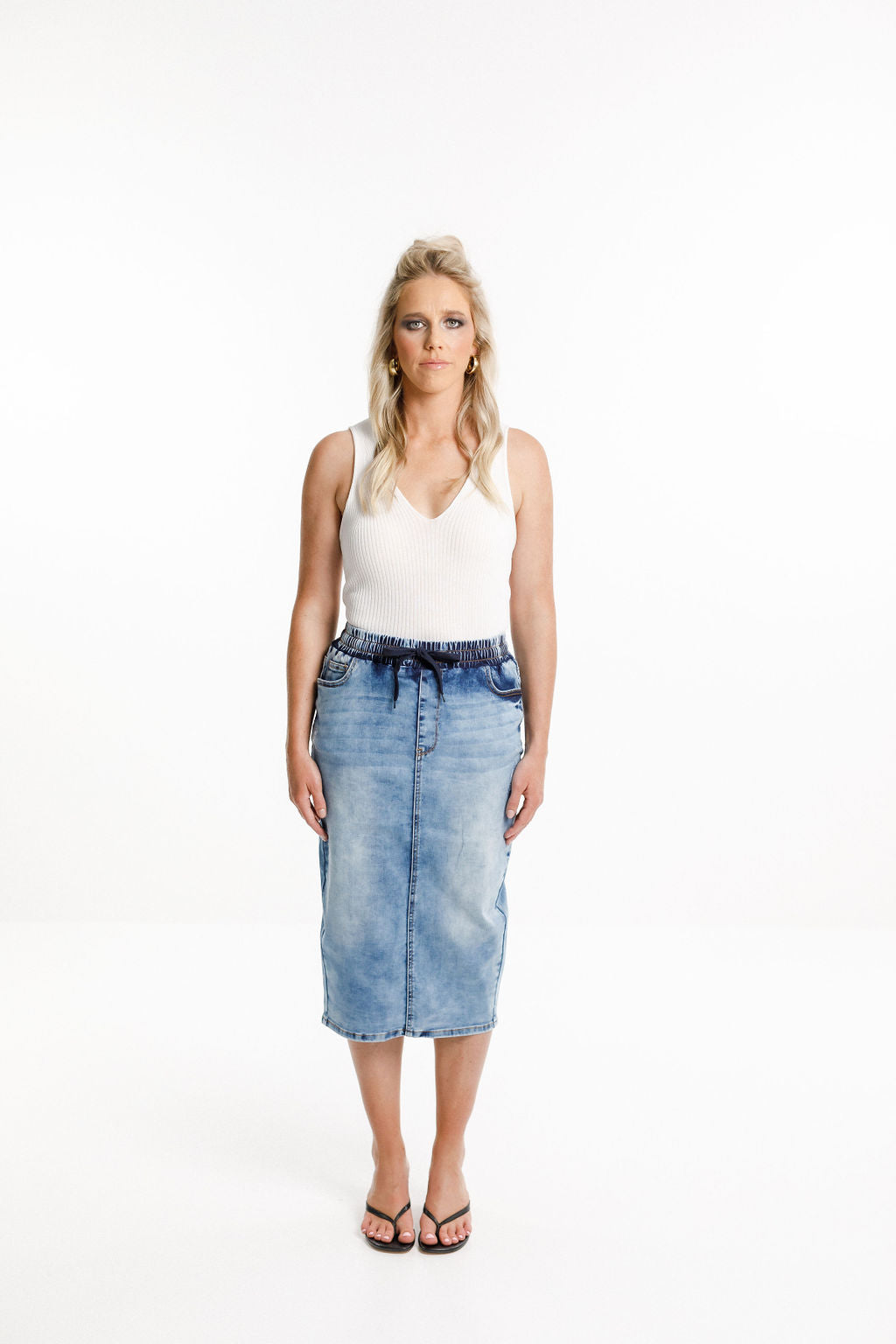 Denim Midi Skirt - Snow Wash