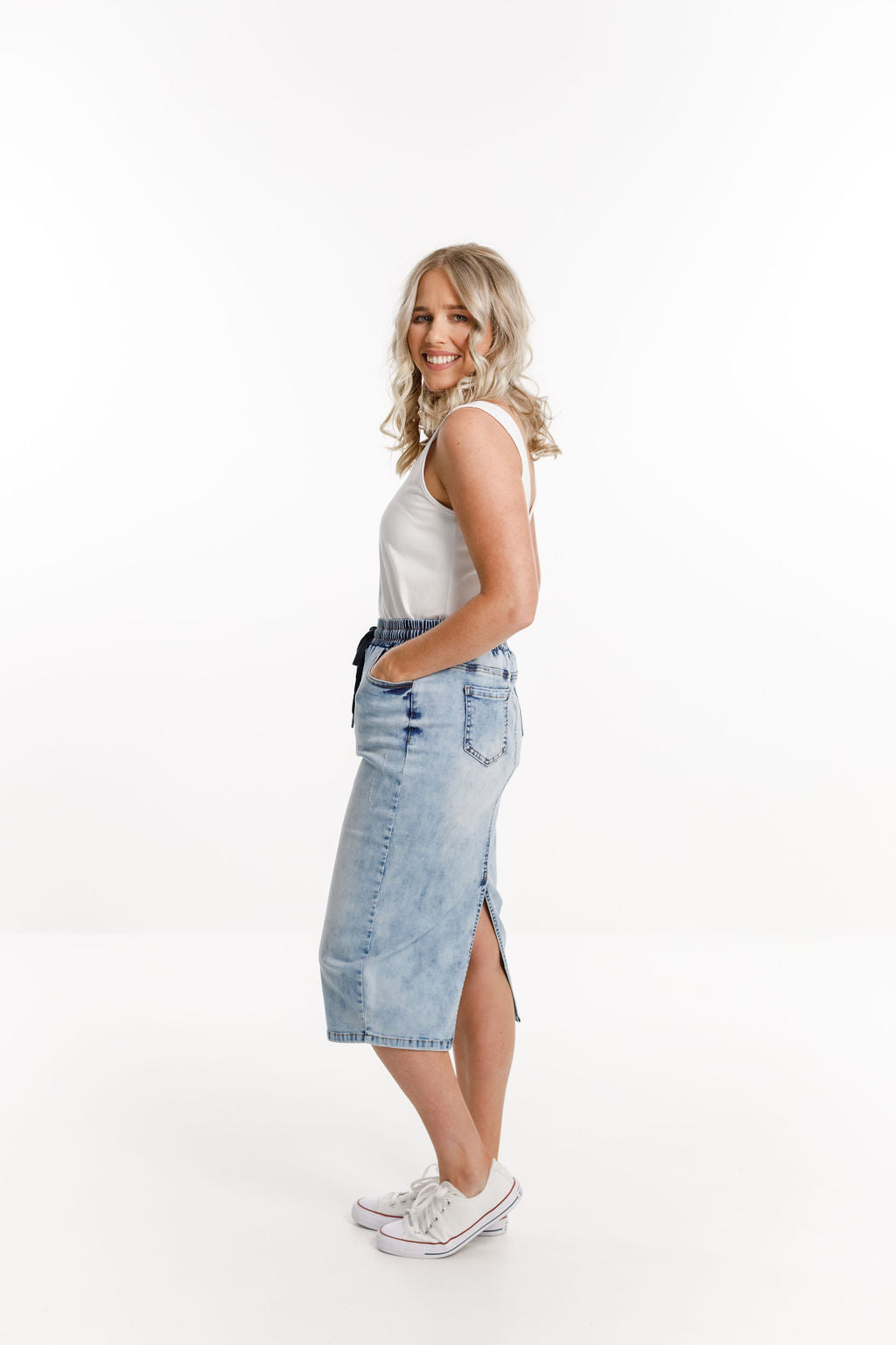 Denim Midi Skirt - Snow Wash