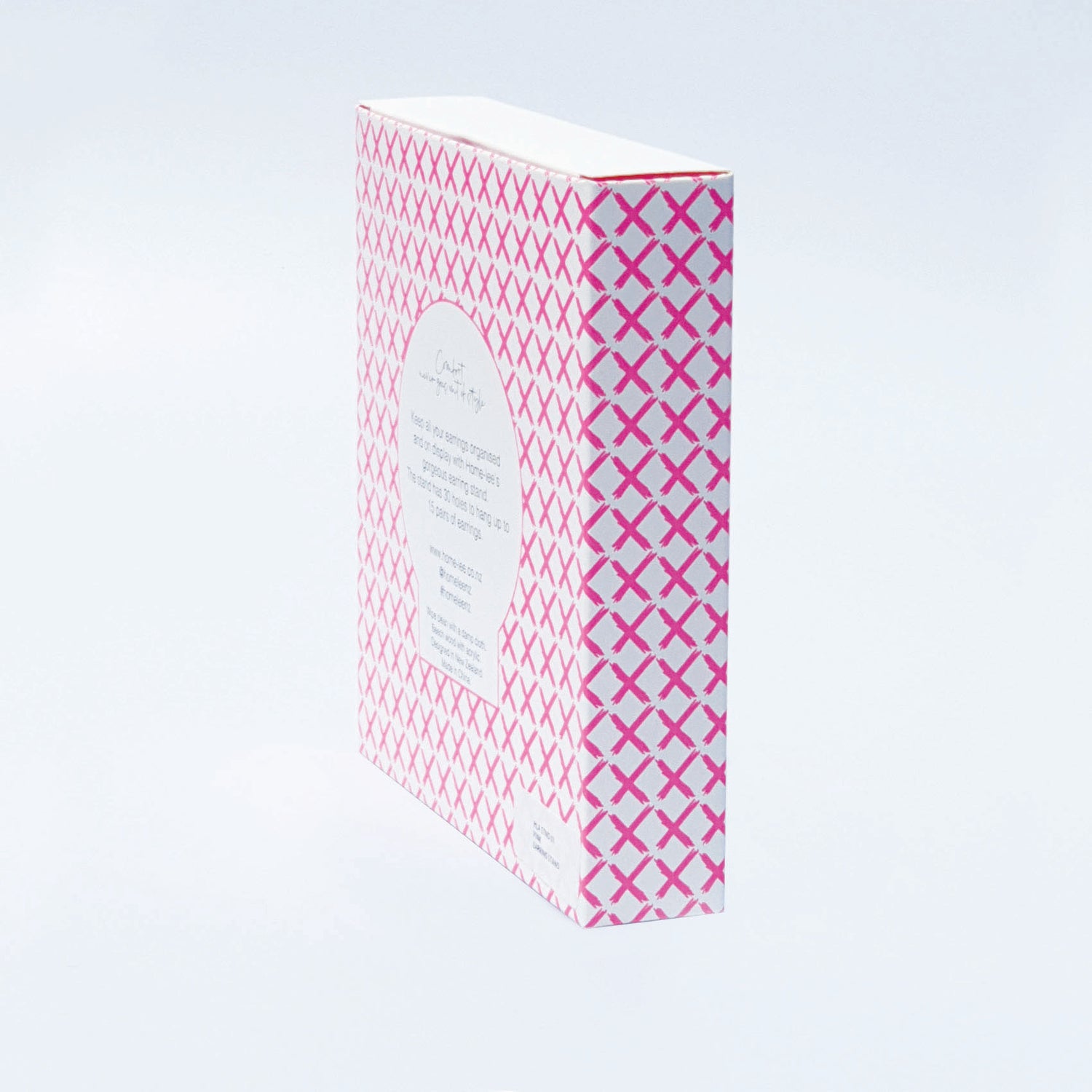 Earring Stand - Neon Pink with Wooden Stand