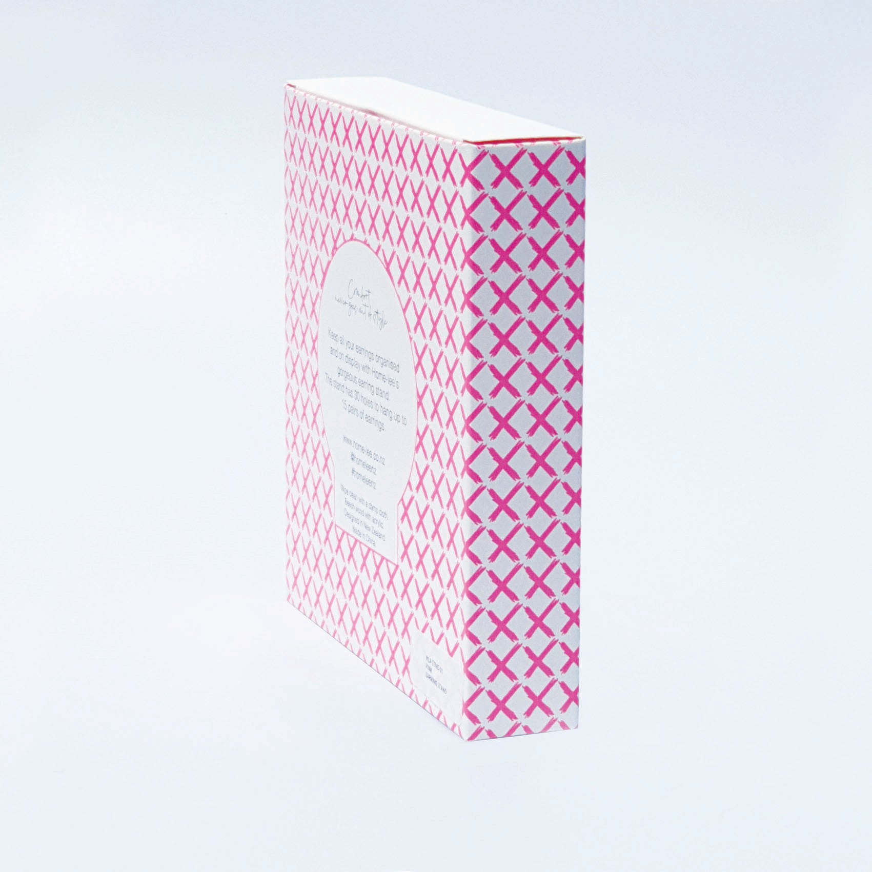 Earring Stand - Neon Pink with Wooden Stand