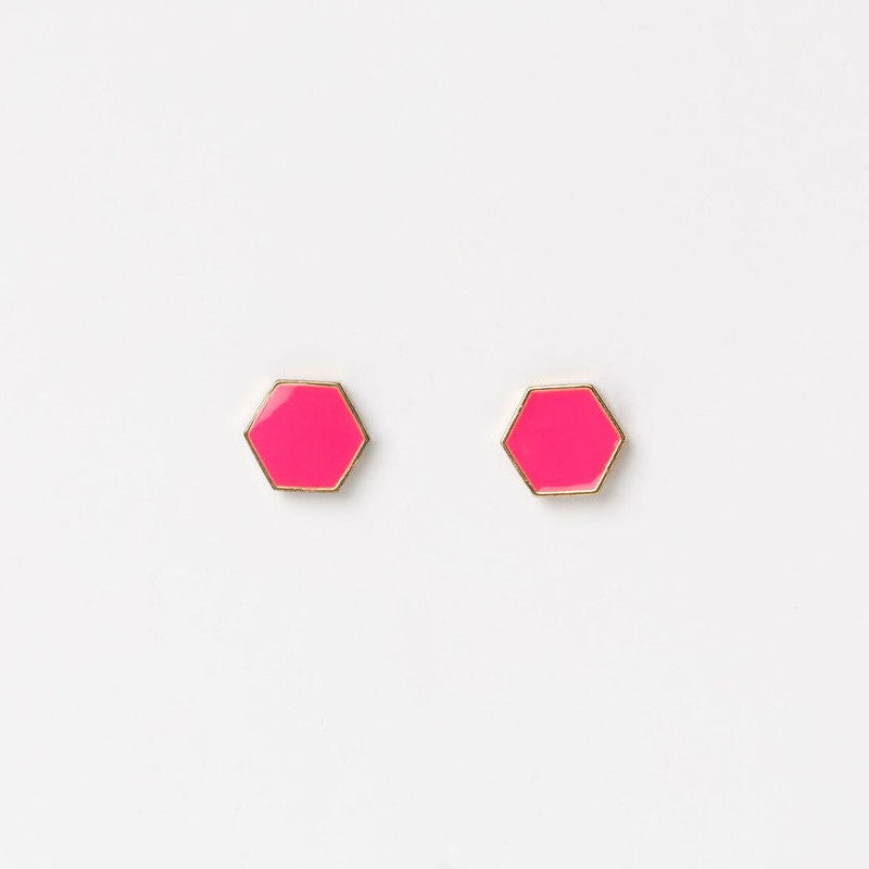 Studs - Hexagon - Neon Pink