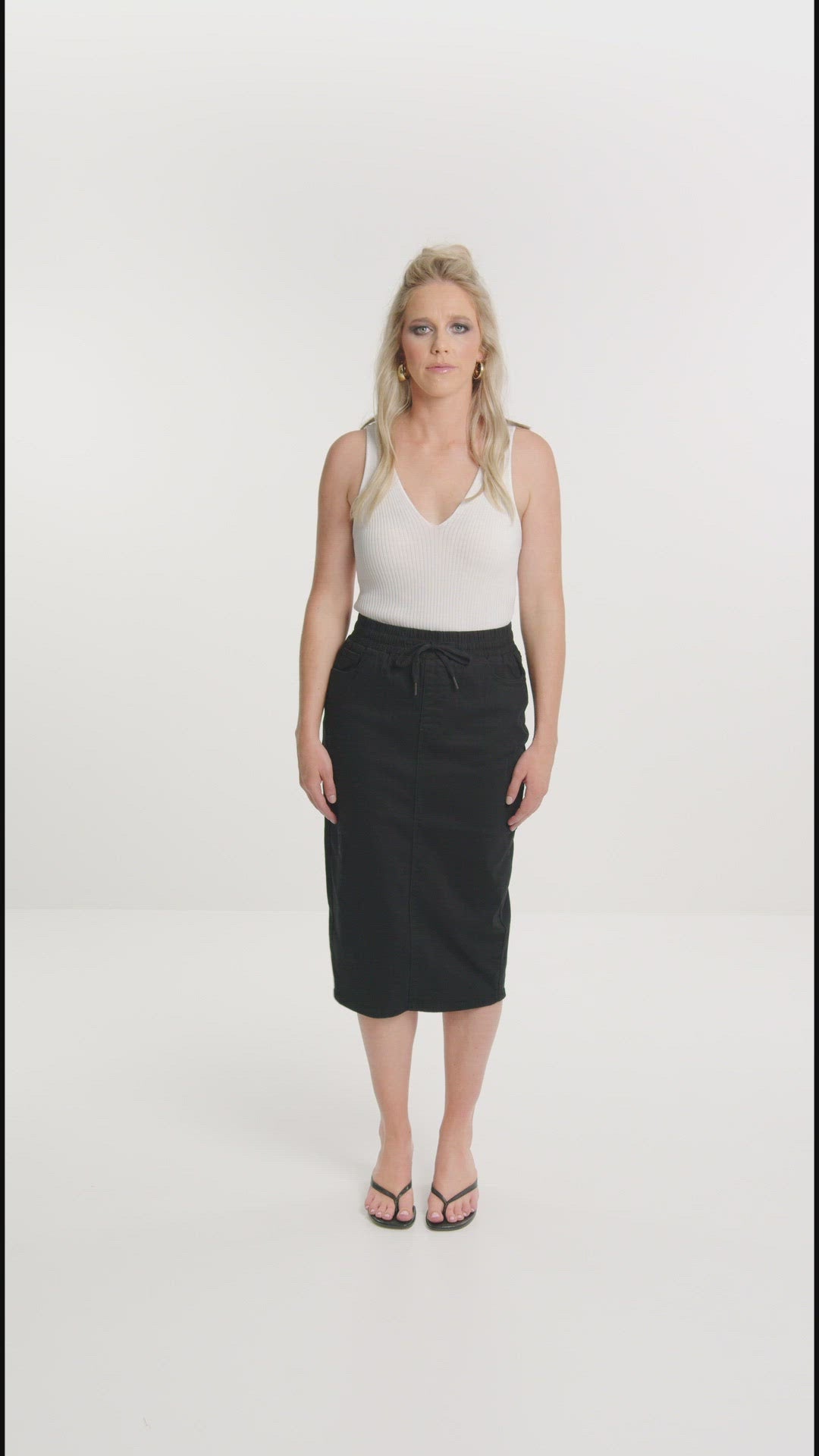 Denim Midi Skirt - Jet Black