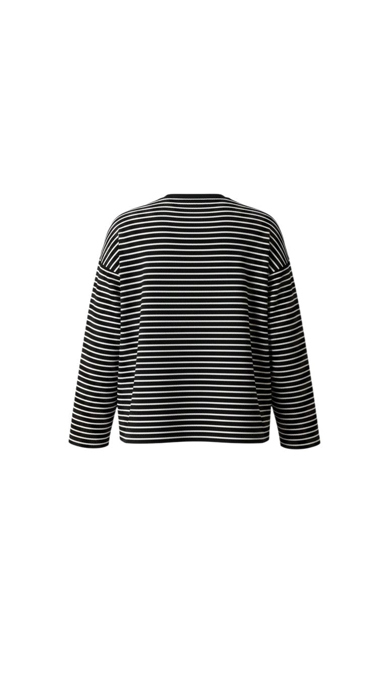 Polly Long Sleeve - Black with White Stripes