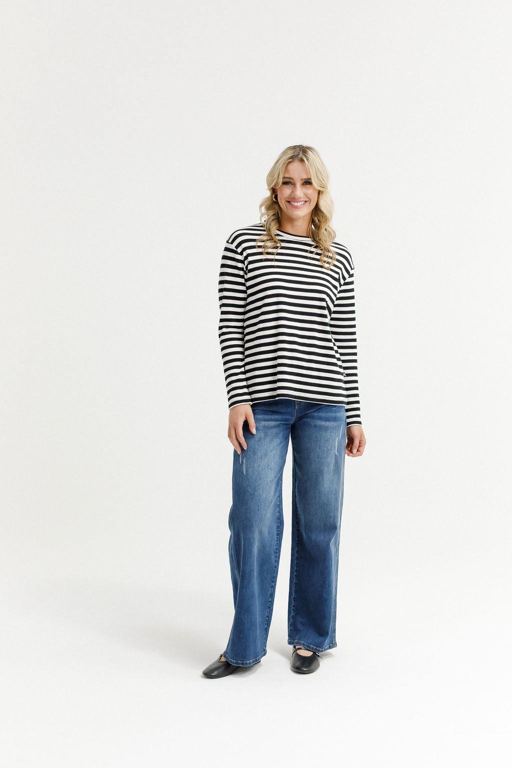 Long Sleeve Chris Tee - Black and White Stripes
