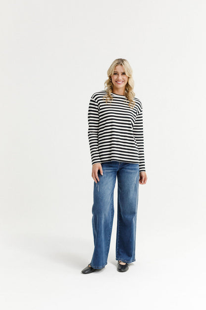 Long Sleeve Chris Tee - Black and White Stripes
