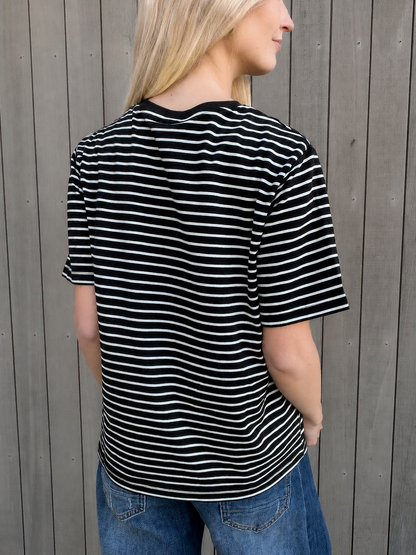 Lulu Tee - Black with White Stripes