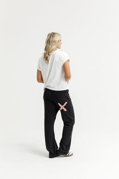 Avenue Pants - Winter Weight - Black with Coral Stripe X