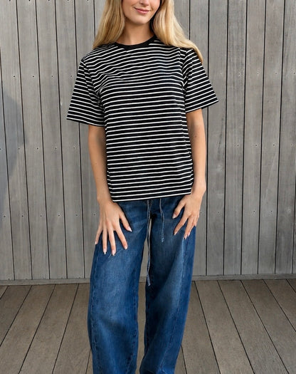 Lulu Tee - Black with White Stripes