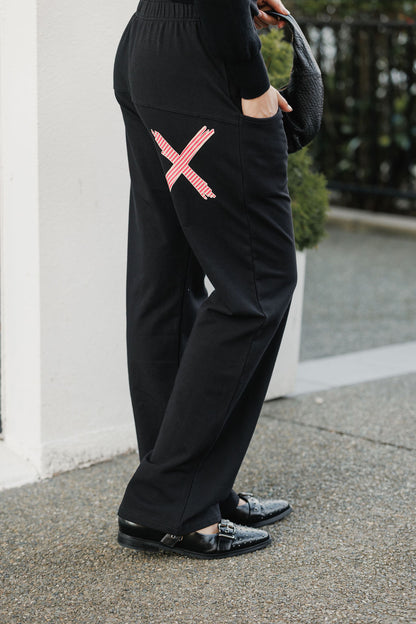 Avenue Pants - Winter Weight - Black with Coral Stripe X