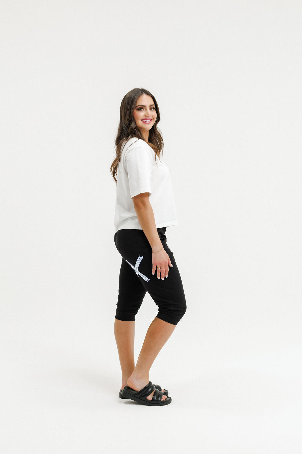 COMING SOON - 3/4 Apartment Pants - Black with Hydrangea Squiggle X