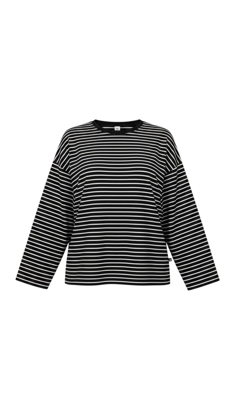 Polly Long Sleeve - Black with White Stripes