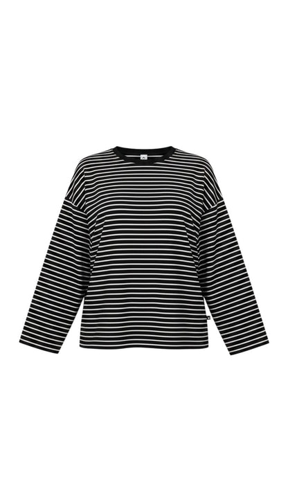 Polly Long Sleeve - Black with White Stripes