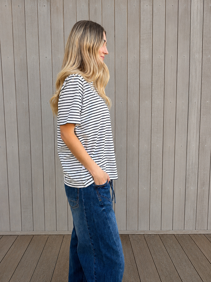 Lulu Tee - White with Black Stripes