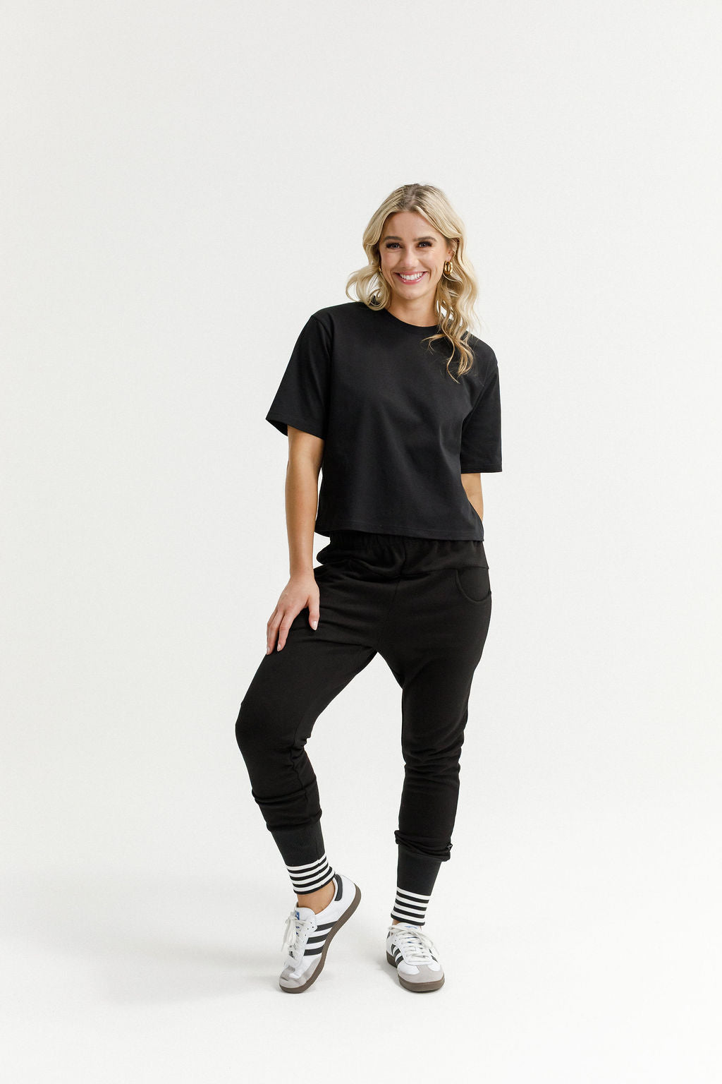 Apartment Pants - Alpine Weight - Black with Silver X and Striped Cuffs