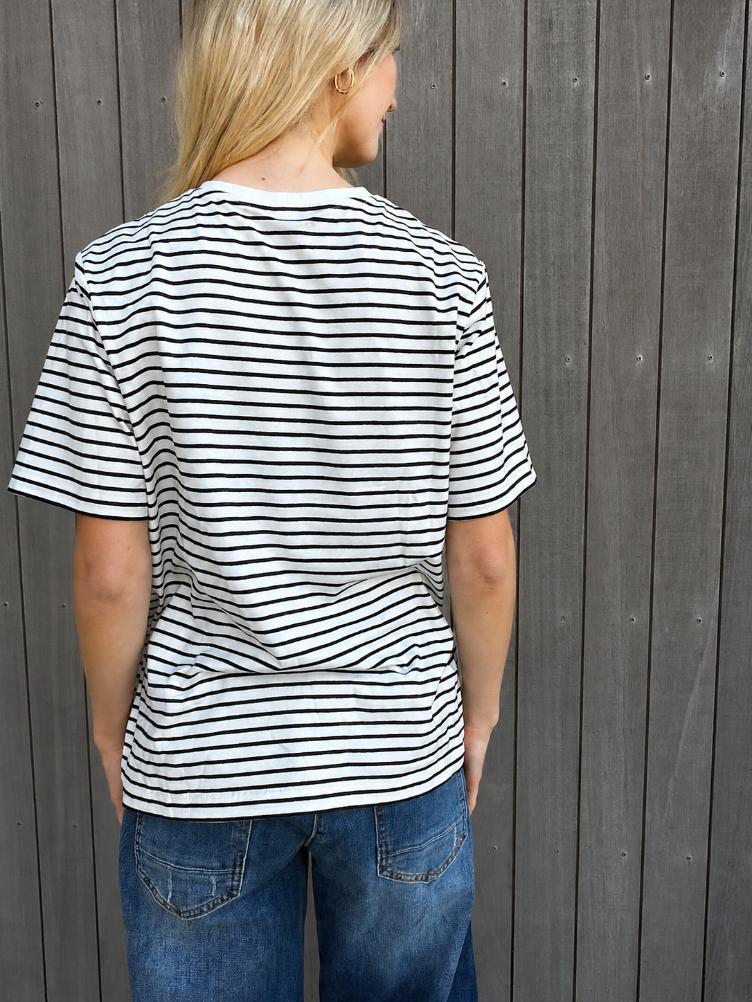 Lulu Tee - White with Black Stripes