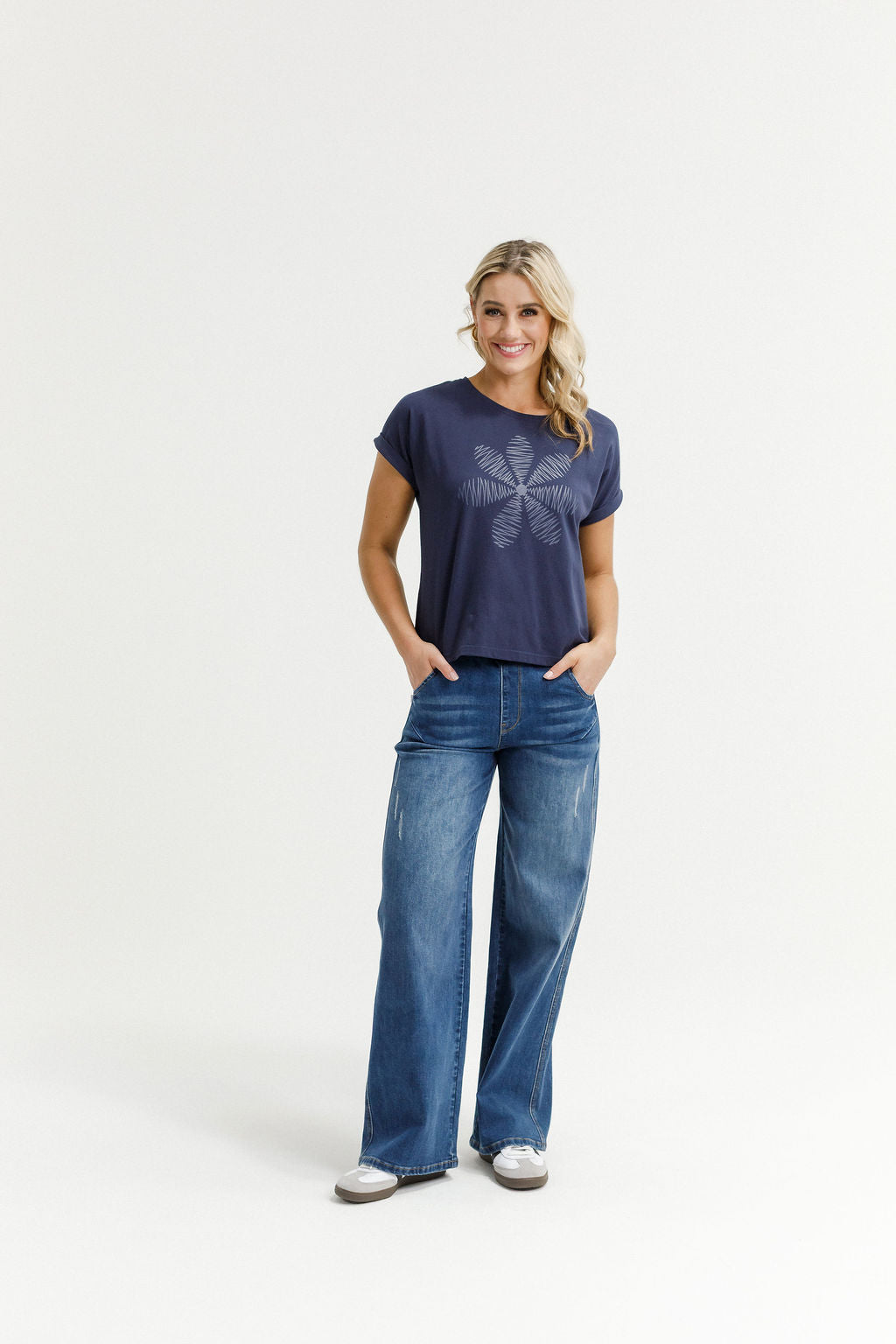 Coming Soon - Jackie Tee - Navy Daisy Print