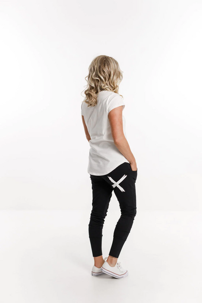 Apartment Pants - Black with a single white X print