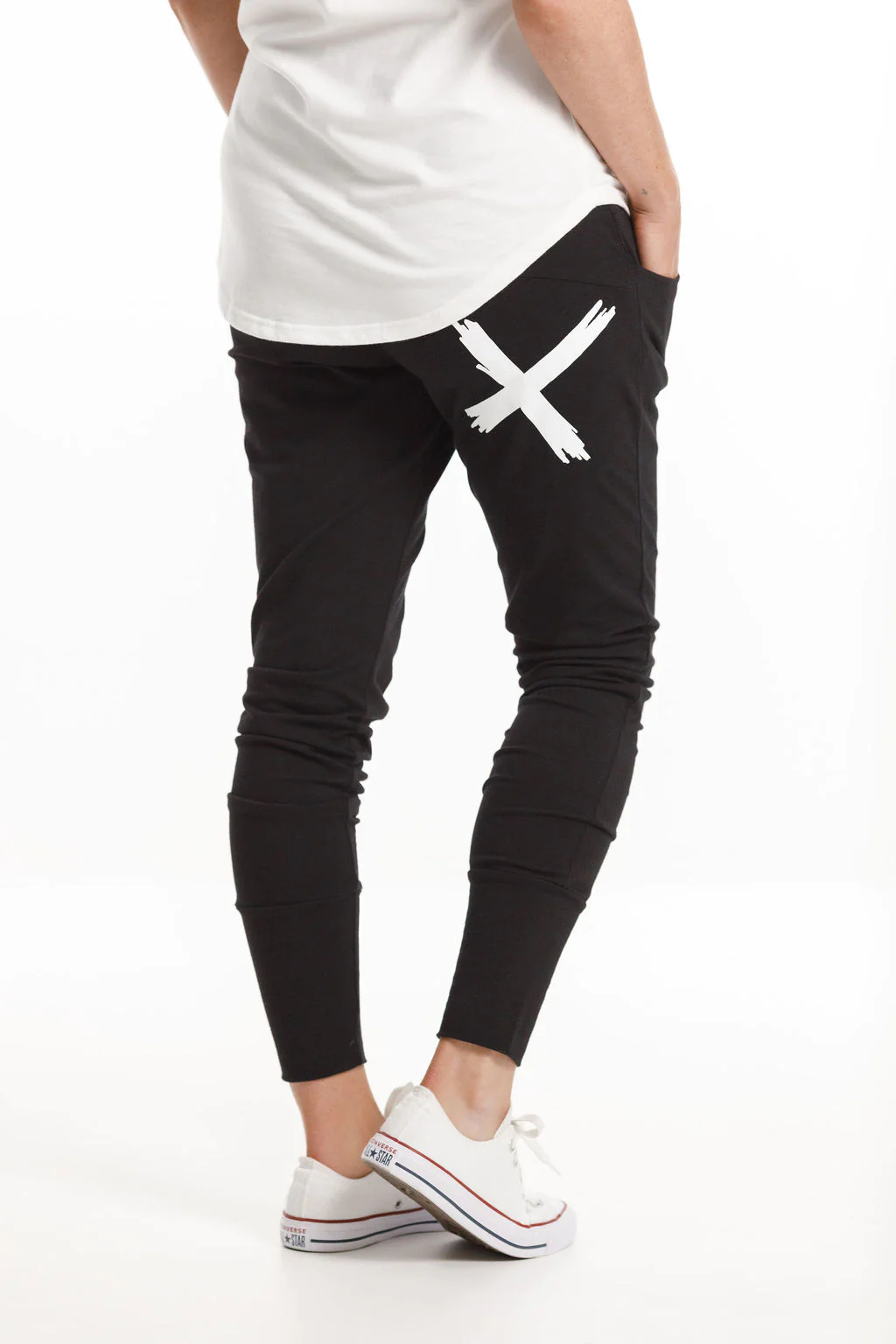 Apartment Pants - Black with a single white X print