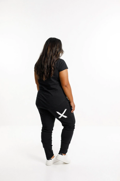 Apartment Pants - Black with a single white X print