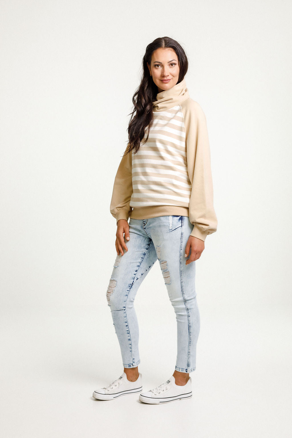 Sienna Sweater - Winter Weight - Sale - Coffee Cream Stripe