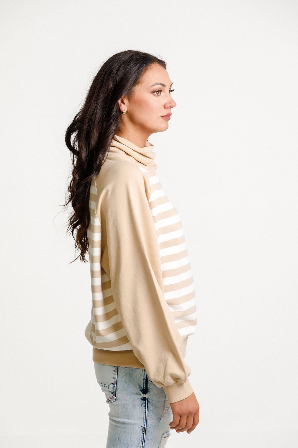 Sienna Sweater - Winter Weight - Sale - Coffee Cream Stripe