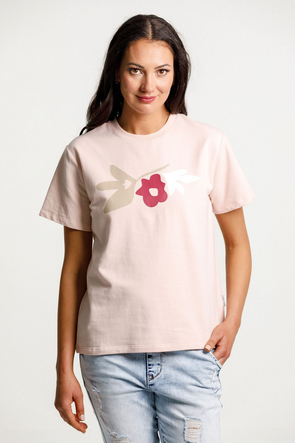 Chris Tee - Winter Weight - Sale - Peach with Meta Floral Bouquet Print