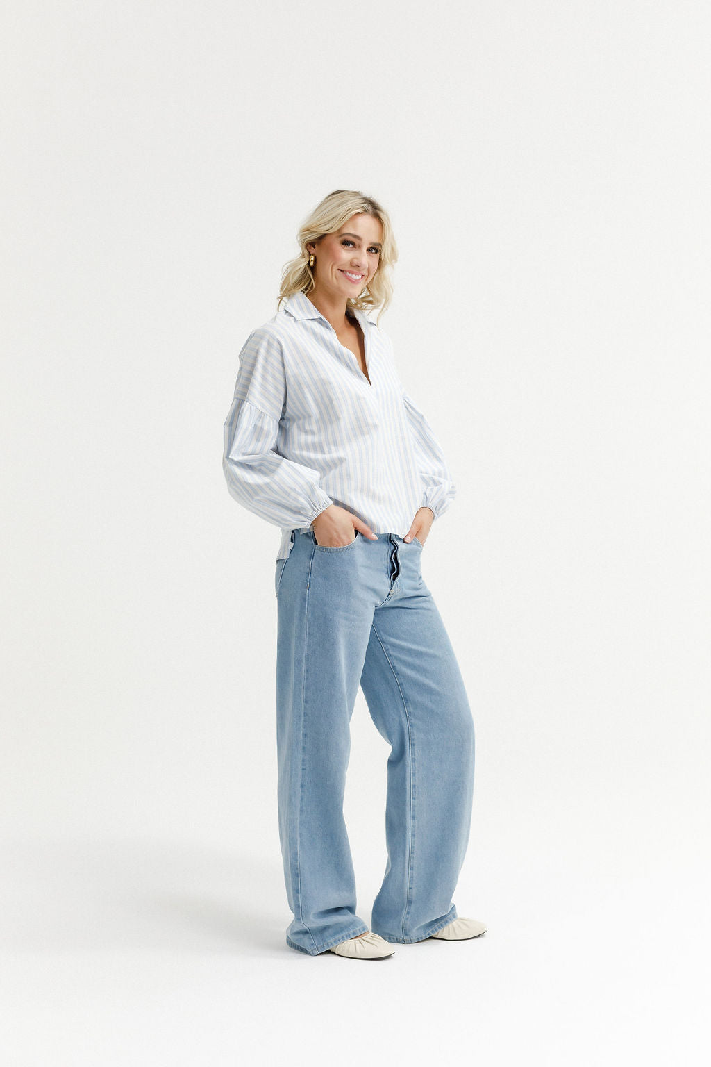 Coming Soon - Stevie Shirt - Powder Blue Stripes