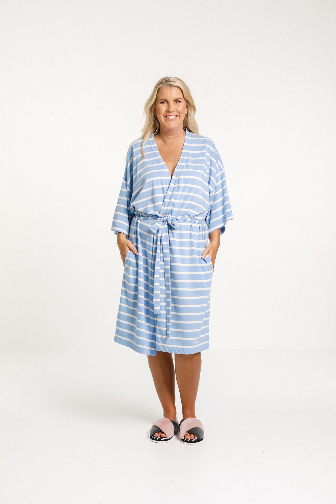 Short Robe - Cerulean Stripes