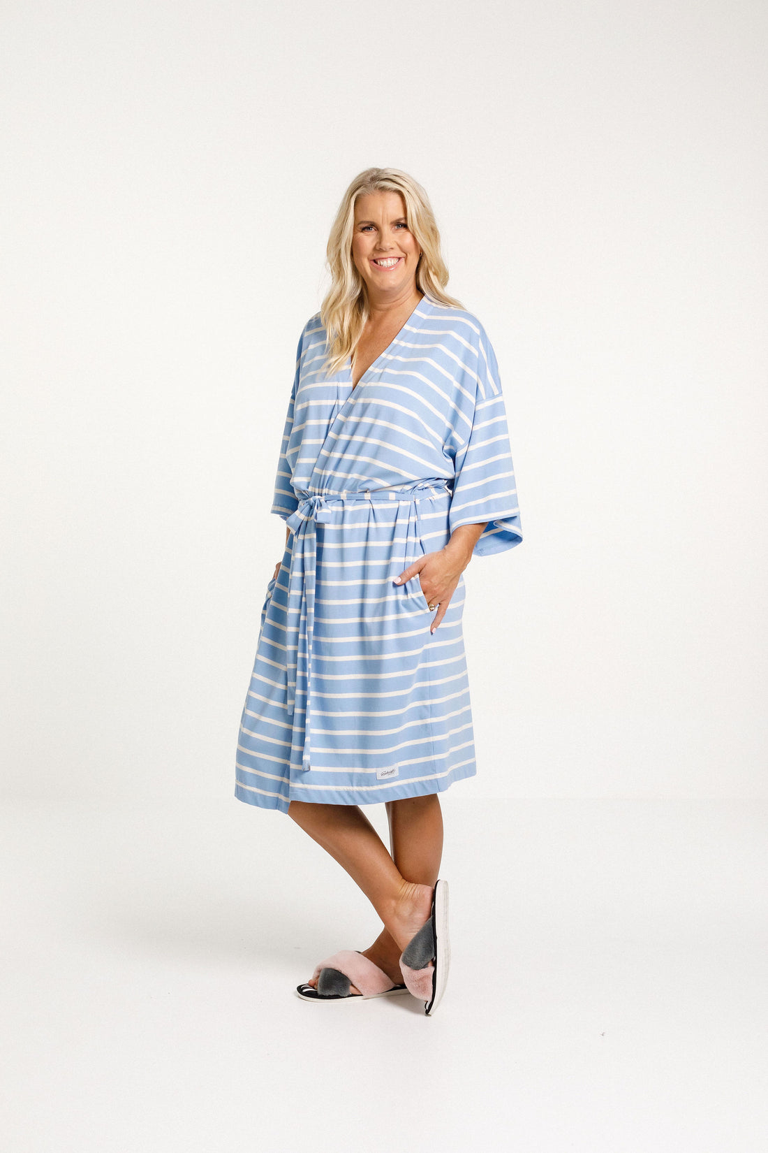 Short Robe - Cerulean Stripes