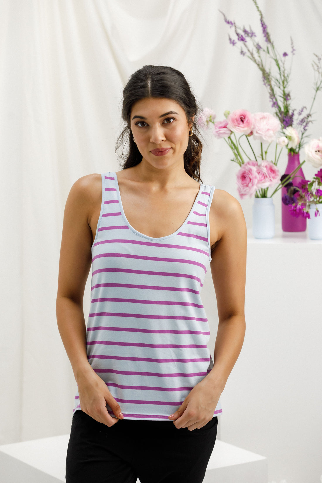 Heather Singlet - Orchid Stripe