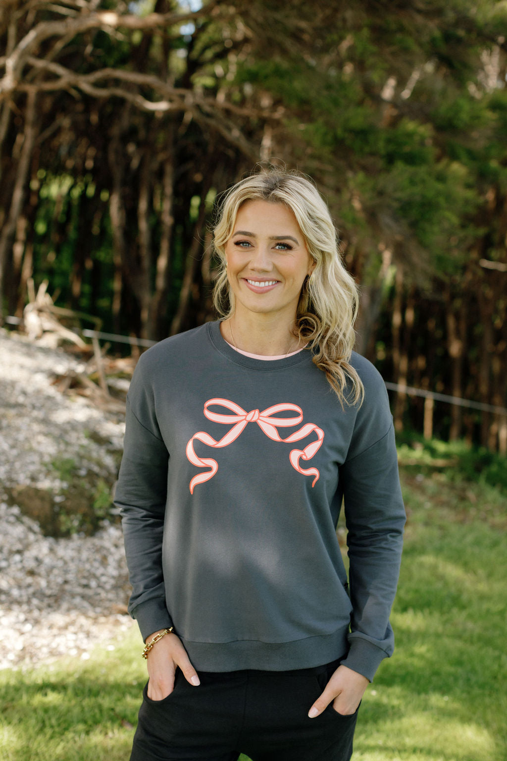Camilla Crew - Graphite with Blossom Berry Bow