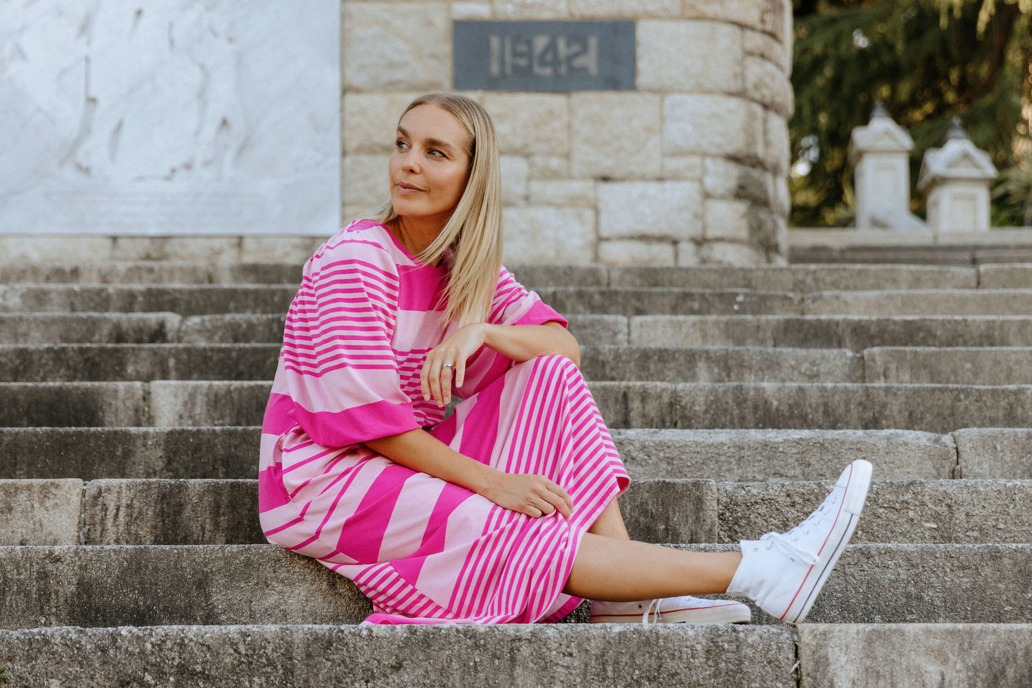 Ivy Midi Dress - Irregular Pink Stripe