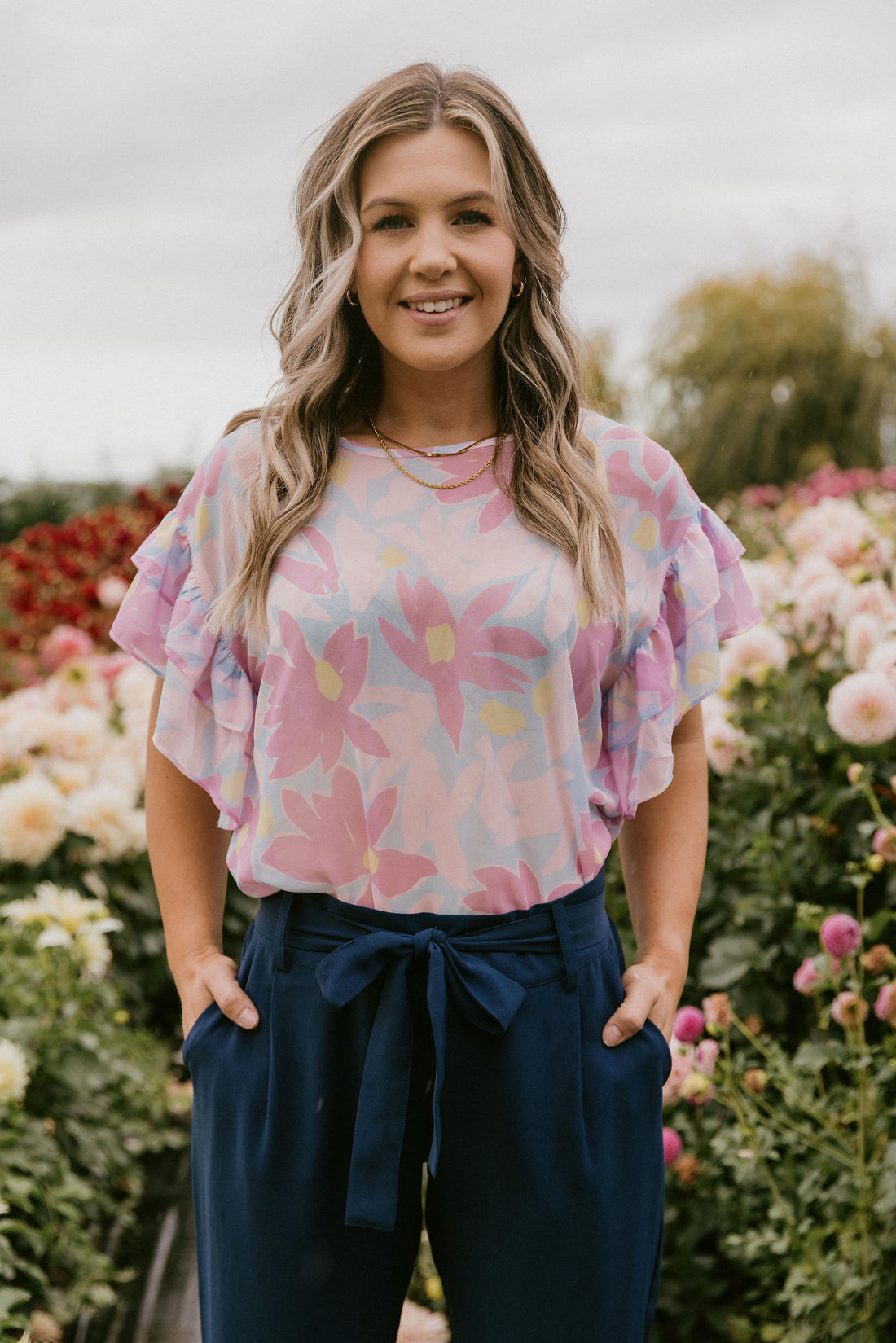 Evelyn Blouse - Sky Daisies