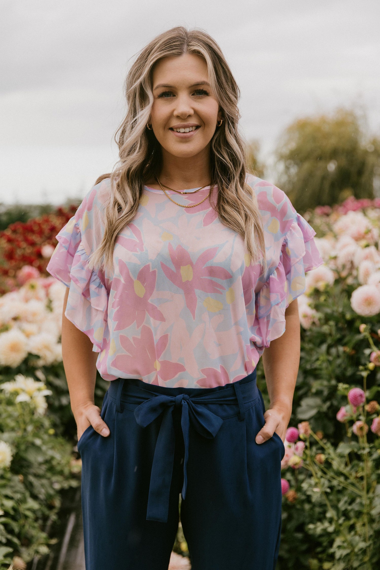 Evelyn Blouse - Sky Daisies