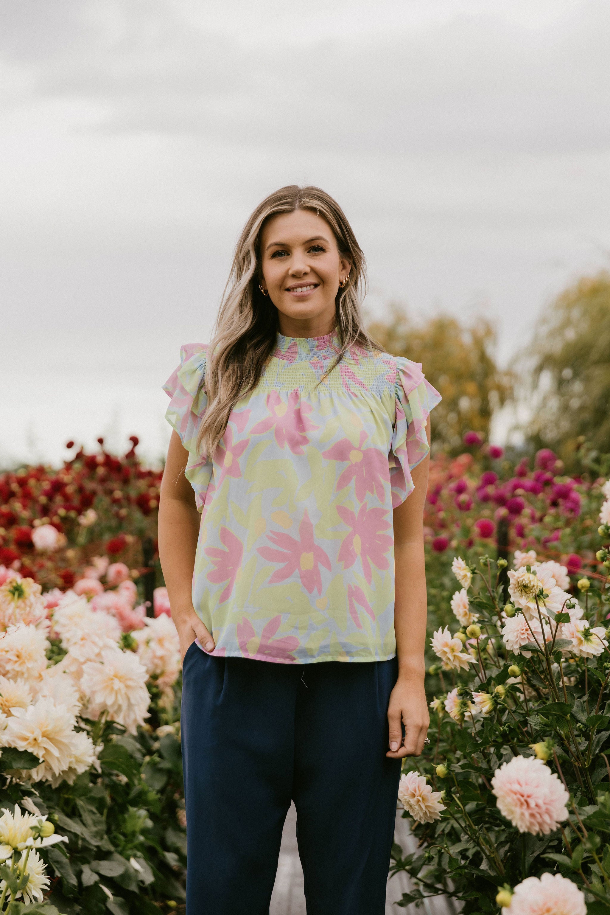 Evelyn Blouse - Lime Daisies