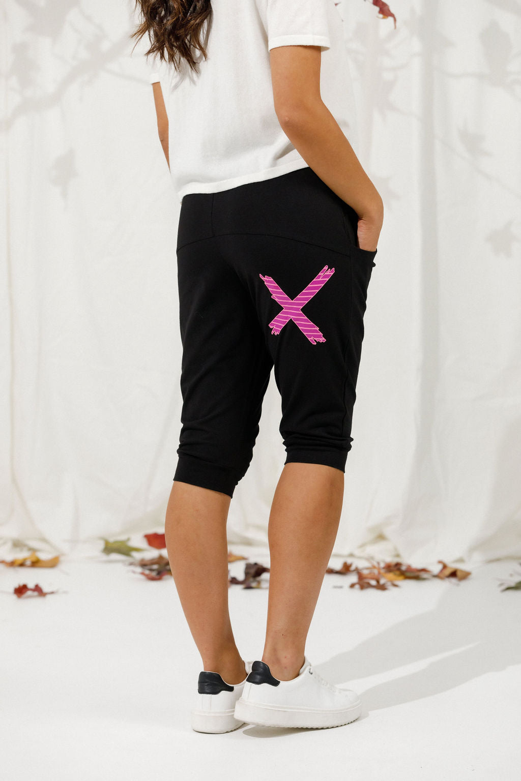 3/4 Apartment Pants - Black with Candy Stripe X