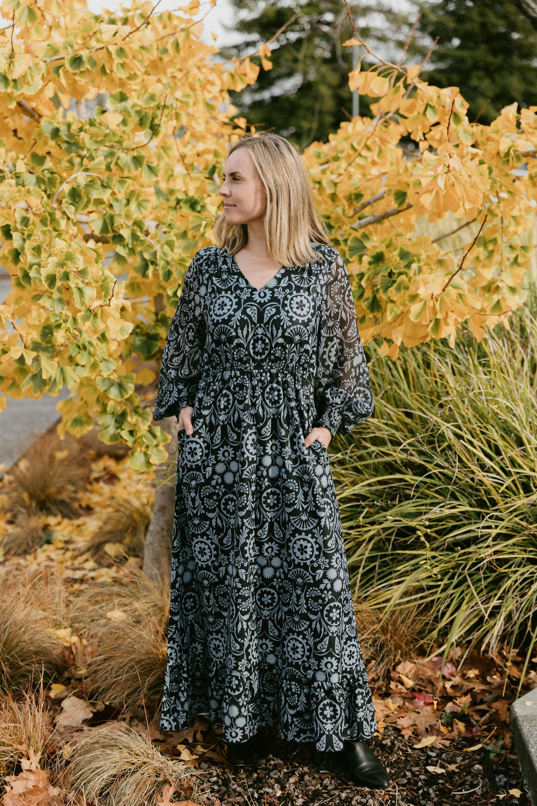 Long Sleeve Greta Dress - Damask
