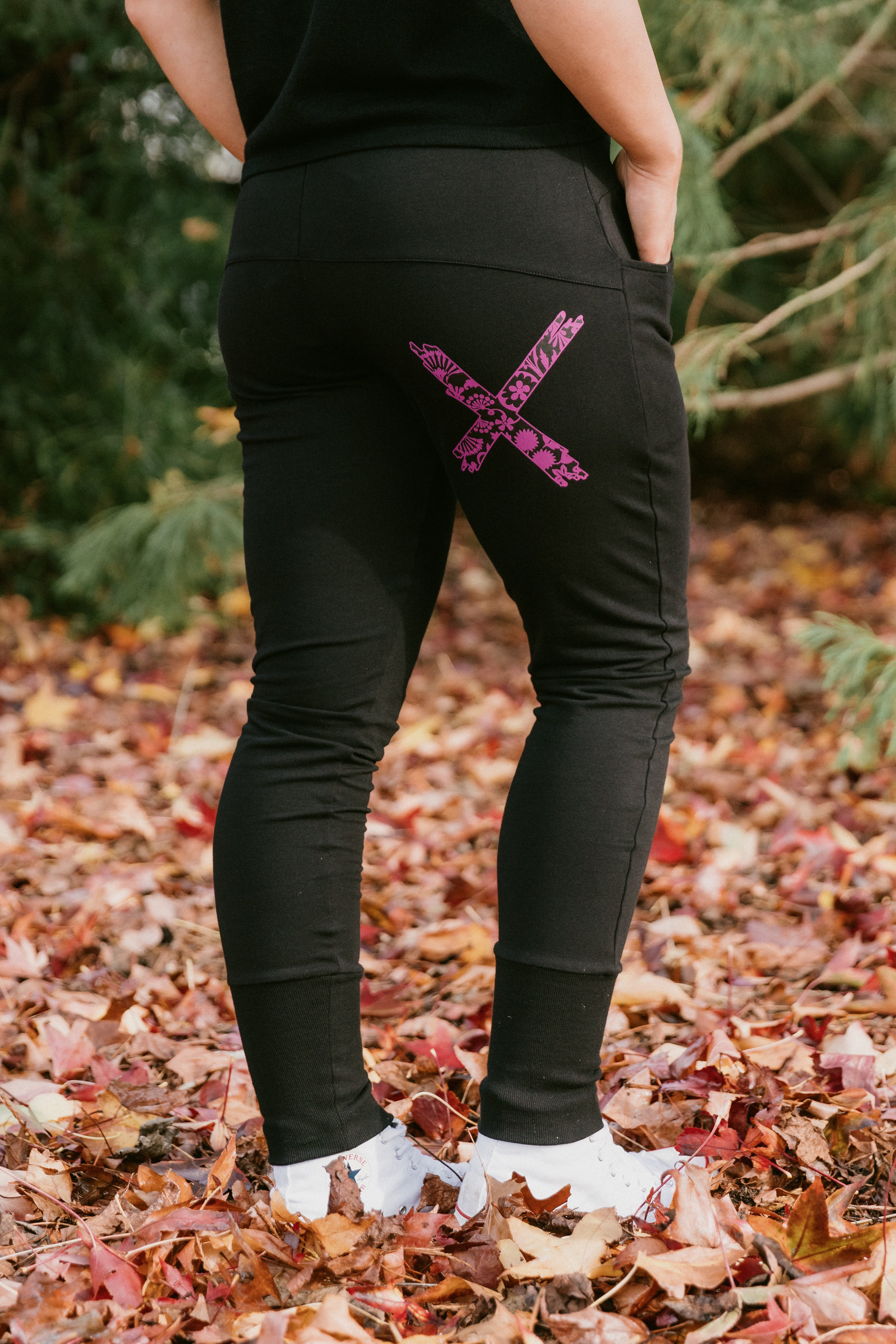 Apartment Pants - Winter Weight - Black with Orchid Damask X