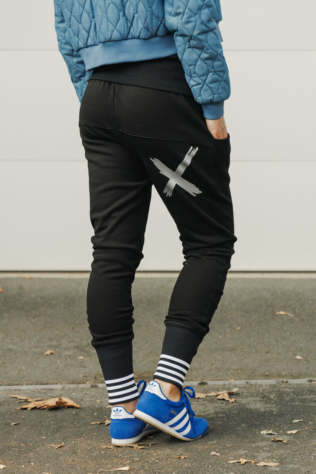 Coming Soon - Apartment Pants - Alpine Weight - Black with Silver X and Striped Cuffs