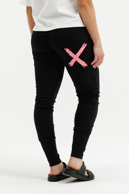 COMING SOON - Apartment Pants - Black with Cherry/Blush Squiggle X