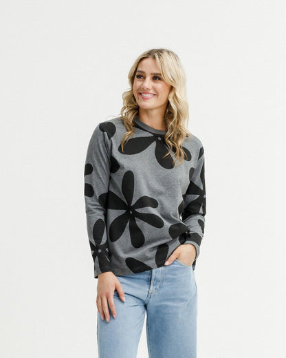 Long Sleeve Chris Tee - Graphite Daisies