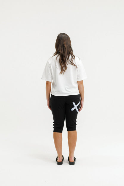 COMING SOON - 3/4 Apartment Pants - Black with Hydrangea Squiggle X